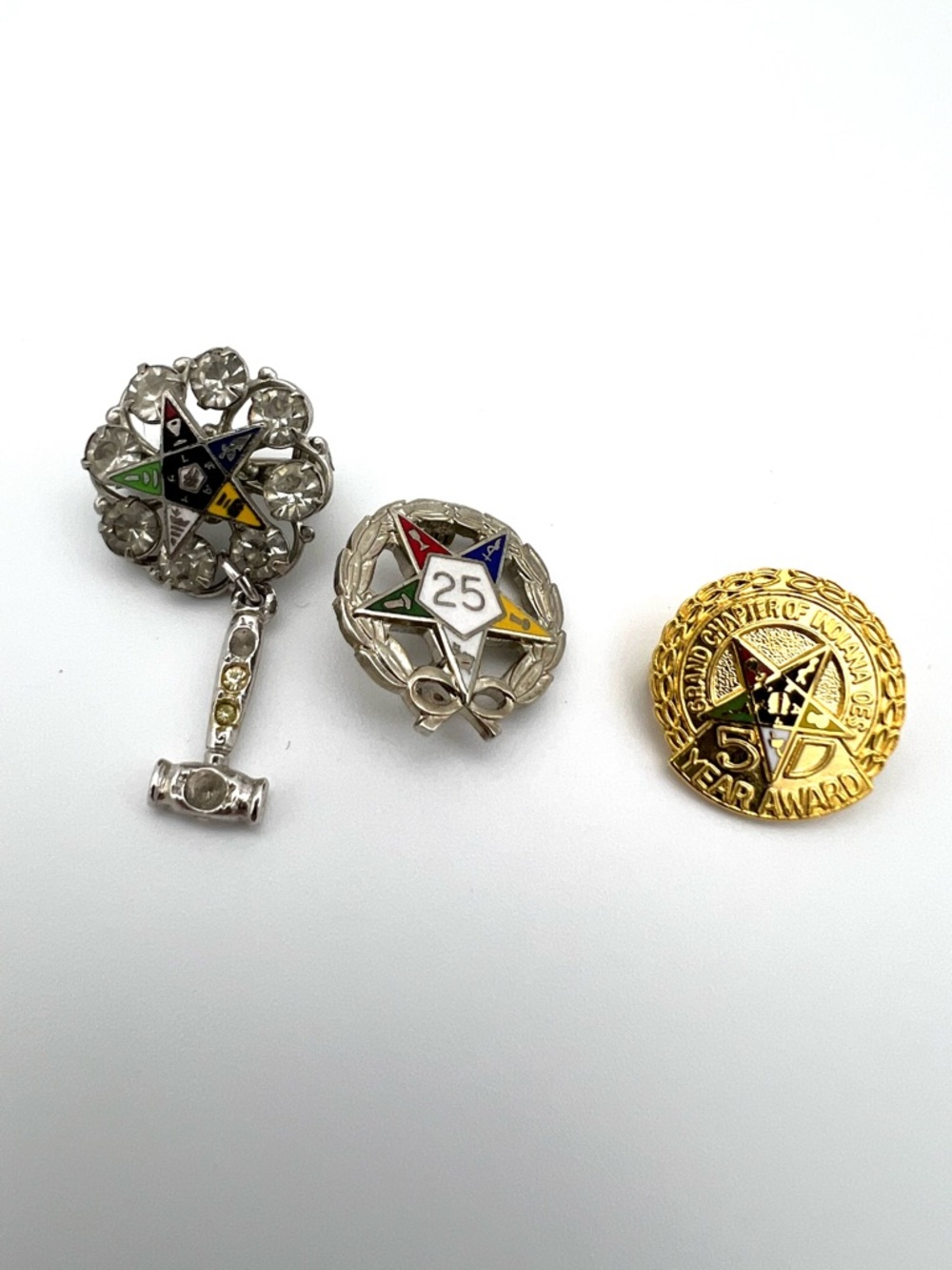 3 Masonic Order Eastern Star Award Pins